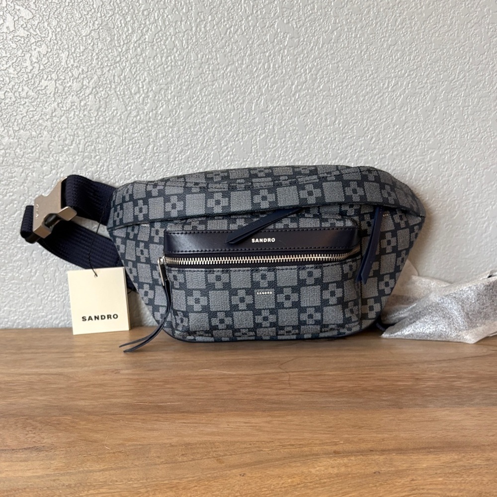 Sandro Black and Gray Patterned Belt Bag - Picture 3 of 12